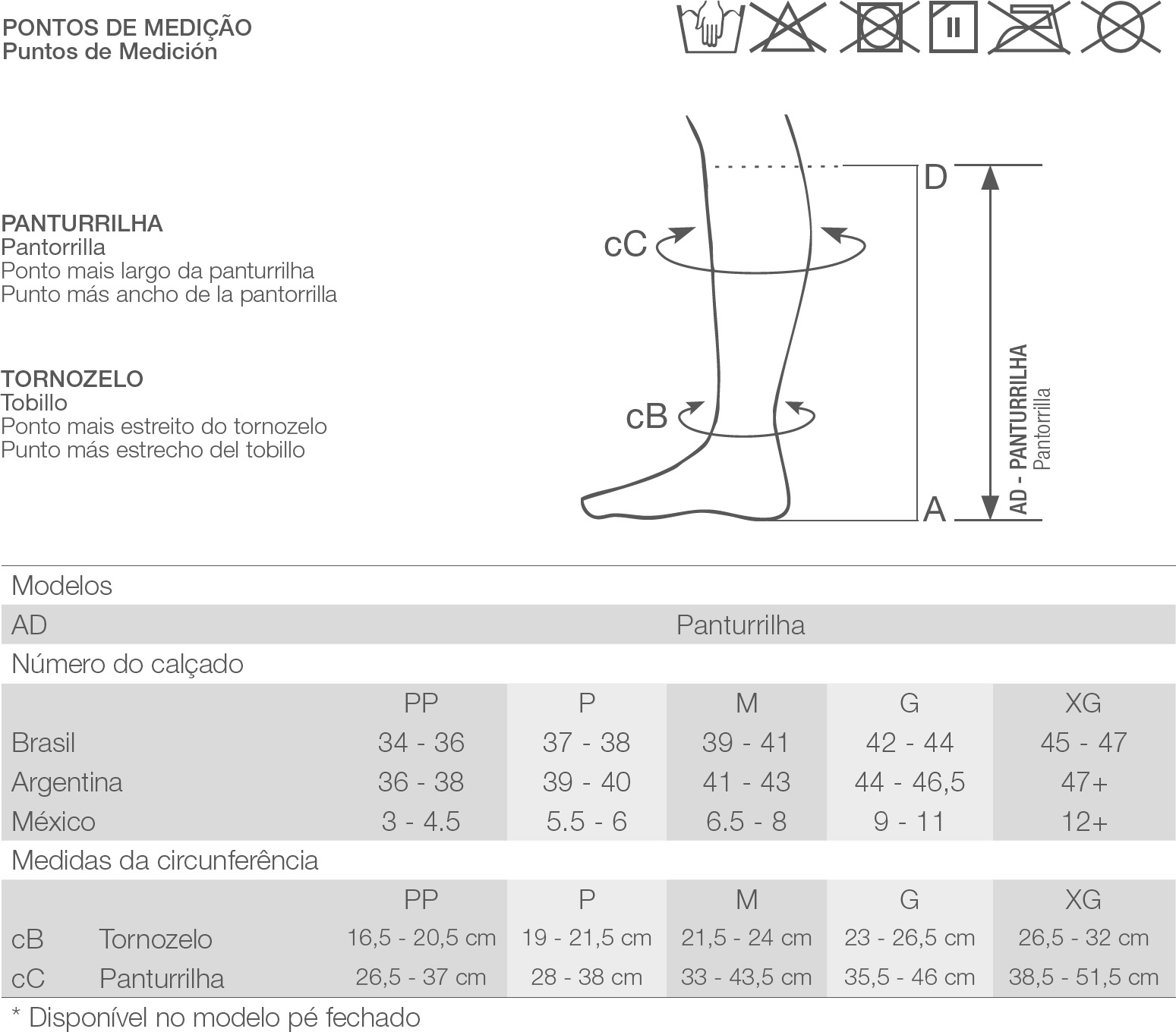 Tabela de medidas Venosan Supportline Soft · Unissex
